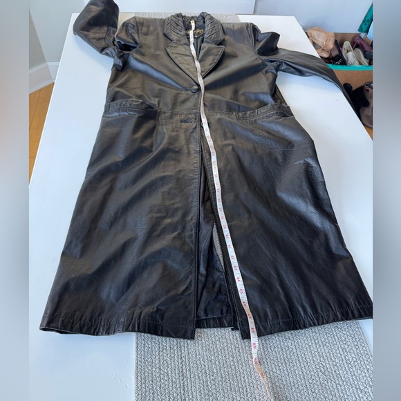 Vintage 70s 80s Charles Klein Black Leather Trench Coat Size Medium - Picture 11 of 16